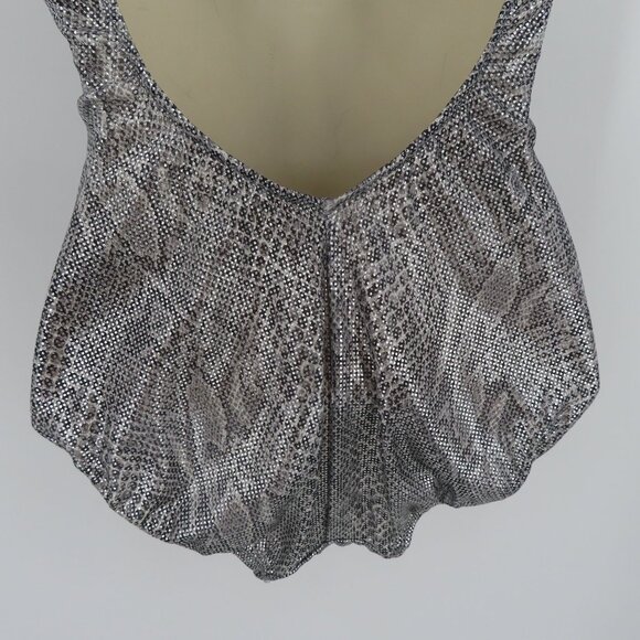 Vintage Gottex Women 12 Metallic Silver Snakeskin Snake Print One Piece Swimsuit - Picture 6 of 13